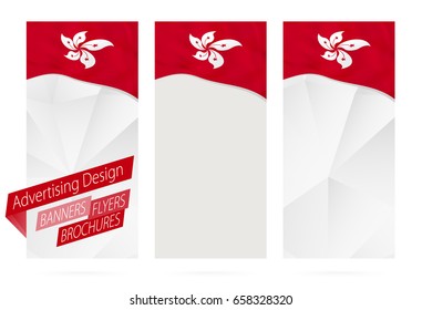Design of banners, flyers, brochures with flag of Hong Kong. Leaflet Template for website or printing. Vector Illustration.