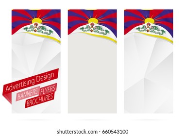 Design of banners, flyers, brochures with flag of Tibet. Leaflet Template for website or printing. Vector Illustration.