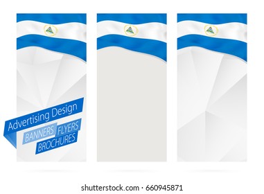 Design of banners, flyers, brochures with flag of Nicaragua. Leaflet Template for website or printing. Vector Illustration.