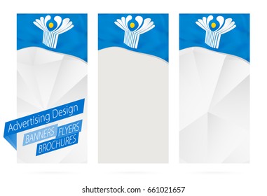 Design of banners, flyers, brochures with flag of CIS. Leaflet Template for website or printing. Vector Illustration.