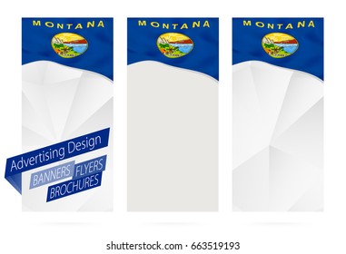 Design of banners, flyers, brochures with Montana State Flag. Leaflet Template for website or printing. Vector Illustration.