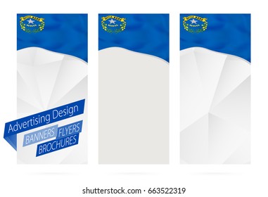 Design of banners, flyers, brochures with Nevada State Flag. Leaflet Template for website or printing. Vector Illustration.
