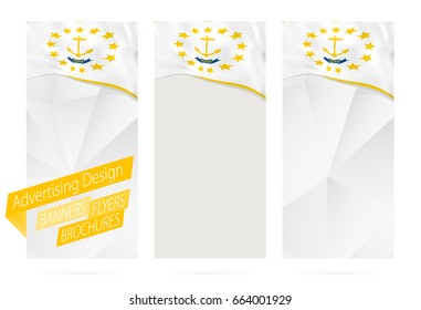 Design of banners, flyers, brochures with Rhode Island State Flag. Leaflet Template for website or printing. Vector Illustration.