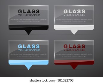 Design banners glass with bubble stem quotes red, blue, black and white. Vector illustration. Set