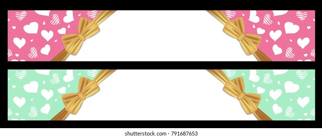 Design banners holiday background with hearts and ribbon bow for Valentines day etc. Vector illustration.