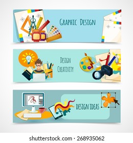 Design banners set with ideas graphic and creativity elements isolated vector illustration