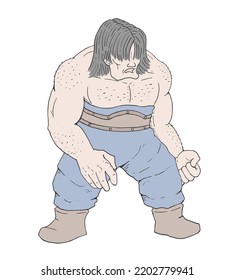 Design Of Barbarian Man Hand Draw