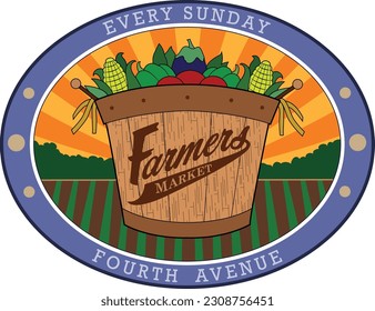 A design with a basket of vegetables