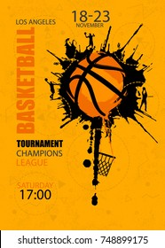 Design for basketball. Poster for the tournament. Abstract background. Streetball. Hand drawing texture, grunge style. EPS file is layered. 