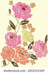 Design "Batik" flower pattern with pink roses