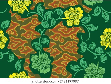 Design Batik Indonesian: is a technique of wax-resist dyeing applied to whole cloth, or cloth made using this technique. Vector eps 10