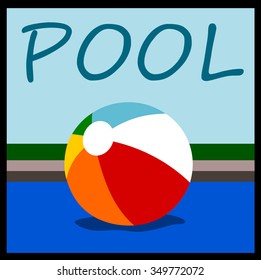design with beach ball floating in pool