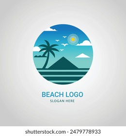 “BEACH LOGO” design, Beach Logo., Summer beach icon, Summer background, illustration of a background with trees.