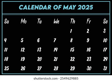 Design A Beautiful Calendar Of May 2025. 