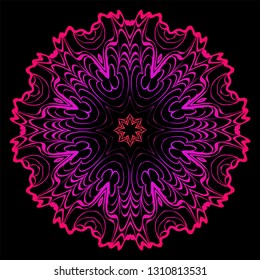 Design With Beautiful Floral Mandala Ornament. Vector Illustration. For Coloring Book, Tattoo. Anti-Stress Therapy Pattern. Indian, Moroccan, Mystic, Ottoman Motifs. Black, purple color.