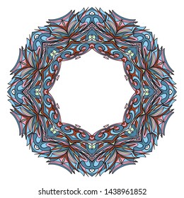 Design With Beautiful Floral Mandala Ornament. Vector Illustration. For Coloring Book, Tattoo. Anti-Stress Therapy Pattern. Indian, Moroccan, Mystic, Ottoman Motifs. 