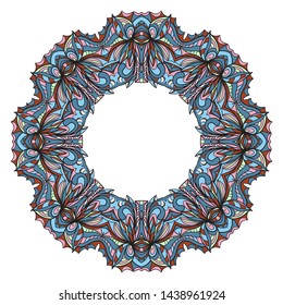 Design With Beautiful Floral Mandala Ornament. Vector Illustration. For Coloring Book, Tattoo. Anti-Stress Therapy Pattern. Indian, Moroccan, Mystic, Ottoman Motifs. 