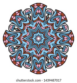 Design With Beautiful Floral Mandala Ornament. Vector Illustration. For Coloring Book, Tattoo. Anti-Stress Therapy Pattern. Indian, Moroccan, Mystic, Ottoman Motifs. 
