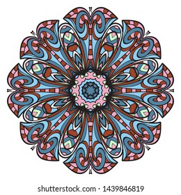 Design With Beautiful Floral Mandala Ornament. Vector Illustration. For Coloring Book, Tattoo. Anti-Stress Therapy Pattern. Indian, Moroccan, Mystic, Ottoman Motifs. 