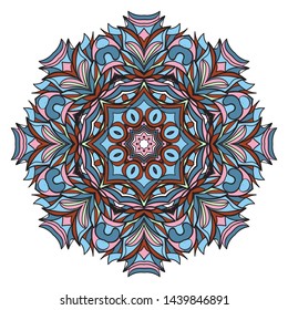 Design With Beautiful Floral Mandala Ornament. Vector Illustration. For Coloring Book, Tattoo. Anti-Stress Therapy Pattern. Indian, Moroccan, Mystic, Ottoman Motifs. 