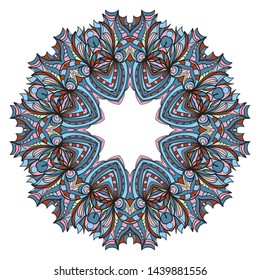 Design With Beautiful Floral Mandala Ornament. Vector Illustration. For Coloring Book, Tattoo. Anti-Stress Therapy Pattern. Indian, Moroccan, Mystic, Ottoman Motifs. 