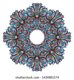 Design With Beautiful Floral Mandala Ornament. Vector Illustration. For Coloring Book, Tattoo. Anti-Stress Therapy Pattern. Indian, Moroccan, Mystic, Ottoman Motifs. 