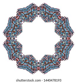 Design With Beautiful Floral Mandala Ornament. Vector Illustration. For Coloring Book, Tattoo. Anti-Stress Therapy Pattern. Indian, Moroccan, Mystic, Ottoman Motifs. 