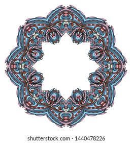 Design With Beautiful Floral Mandala Ornament. Vector Illustration. For Coloring Book, Tattoo. Anti-Stress Therapy Pattern. Indian, Moroccan, Mystic, Ottoman Motifs. 