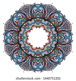 Design With Beautiful Floral Mandala Ornament. Vector Illustration. For Coloring Book, Tattoo. Anti-Stress Therapy Pattern. Indian, Moroccan, Mystic, Ottoman Motifs. 