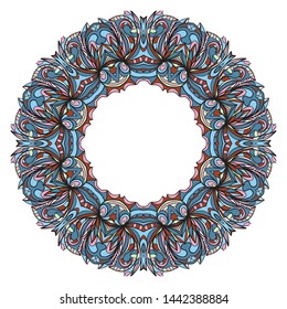Design With Beautiful Floral Mandala Ornament. Vector Illustration. For Coloring Book, Tattoo. Anti-Stress Therapy Pattern. Indian, Moroccan, Mystic, Ottoman Motifs. 