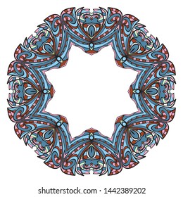Design With Beautiful Floral Mandala Ornament. Vector Illustration. For Coloring Book, Tattoo. Anti-Stress Therapy Pattern. Indian, Moroccan, Mystic, Ottoman Motifs. 