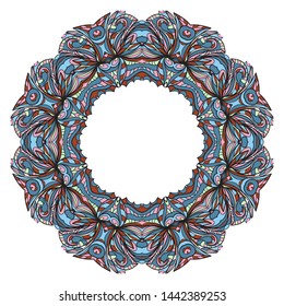 Design With Beautiful Floral Mandala Ornament. Vector Illustration. For Coloring Book, Tattoo. Anti-Stress Therapy Pattern. Indian, Moroccan, Mystic, Ottoman Motifs. 