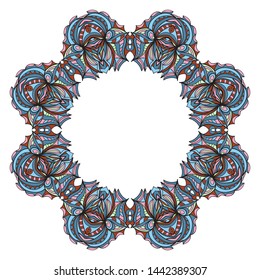 Design With Beautiful Floral Mandala Ornament. Vector Illustration. For Coloring Book, Tattoo. Anti-Stress Therapy Pattern. Indian, Moroccan, Mystic, Ottoman Motifs. 