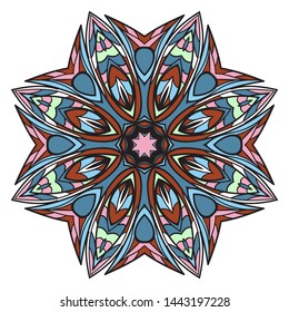 Design With Beautiful Floral Mandala Ornament. Vector Illustration. For Coloring Book, Tattoo. Anti-Stress Therapy Pattern. Indian, Moroccan, Mystic, Ottoman Motifs. 