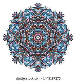 Design With Beautiful Floral Mandala Ornament. Vector Illustration. For Coloring Book, Tattoo. Anti-Stress Therapy Pattern. Indian, Moroccan, Mystic, Ottoman Motifs. 