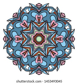 Design With Beautiful Floral Mandala Ornament. Vector Illustration. For Coloring Book, Tattoo. Anti-Stress Therapy Pattern. Indian, Moroccan, Mystic, Ottoman Motifs. 