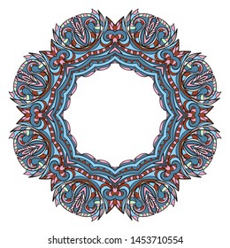 Design With Beautiful Floral Mandala Ornament. Vector Illustration. For Coloring Book, Tattoo. Anti-Stress Therapy Pattern. Indian, Moroccan, Mystic, Ottoman Motifs. 
