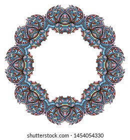 Design With Beautiful Floral Mandala Ornament. Vector Illustration. For Coloring Book, Tattoo. Anti-Stress Therapy Pattern. Indian, Moroccan, Mystic, Ottoman Motifs. 