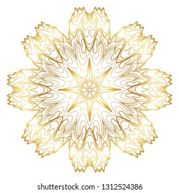 Design With Beautiful Floral Mandala. Vector Illustration. For Coloring Book, Greeting Card, Invitation, Tattoo. Anti-Stress Therapy Pattern. Gold color.
