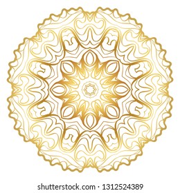 Design With Beautiful Floral Mandala. Vector Illustration. For Coloring Book, Greeting Card, Invitation, Tattoo. Anti-Stress Therapy Pattern. Gold color.