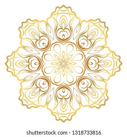 Design With Beautiful Floral Mandala. Vector Illustration. For Coloring Book, Greeting Card, Invitation, Tattoo. Anti-Stress Therapy Pattern. Gold color.