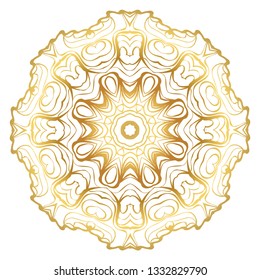 Design With Beautiful Floral Mandala. Vector Illustration. For Coloring Book, Greeting Card, Invitation, Tattoo. Anti-Stress Therapy Pattern. Gold color.