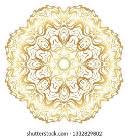 Design With Beautiful Floral Mandala. Vector Illustration. For Coloring Book, Greeting Card, Invitation, Tattoo. Anti-Stress Therapy Pattern. Gold color.