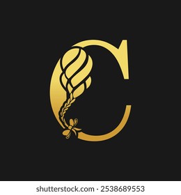 design de mulher bonita com penteado elegante e letra c conceito