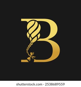 design of beautiful woman with elegant hairstyle and letter b concept