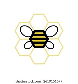 Design of a bee with hexagonal patterns, symbolizing nature and pollination