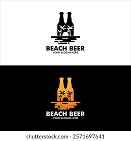 Design of beer with beach sand vector illustration perfect for beach cafe logo and beach party event