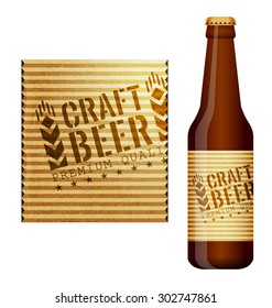 Design of beer label and bottle of beer with this label. Vector illustration