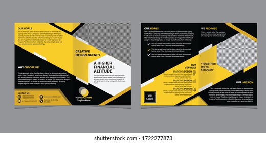 Design a bi-fold brochure with a place for photos.The template of the vector is business, advertising and printing.