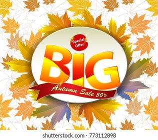 A design for a big autumn sale flyer or postcard with lots of yellow, orange and brown leafs
